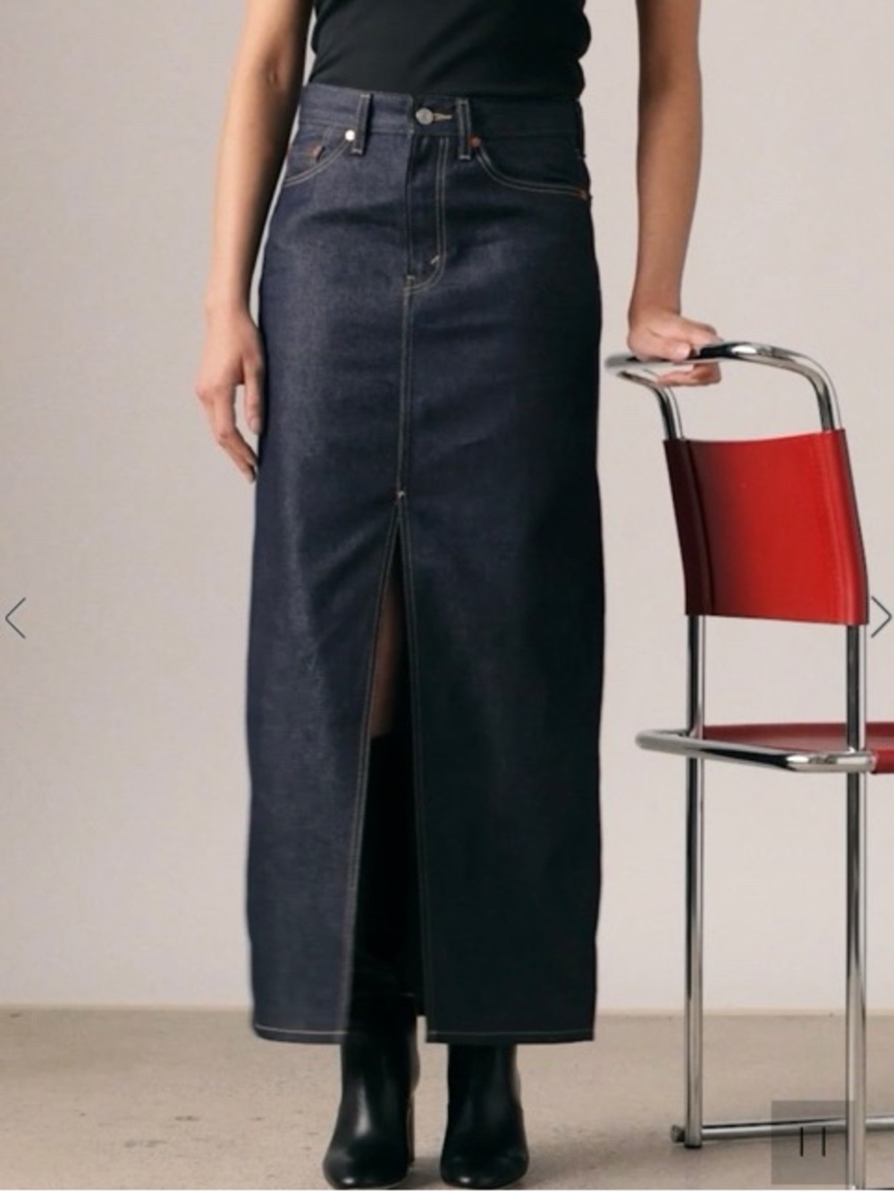 Levis Premium A7512 Denim Maxi Column Skirt Indigo High Rise Front Slit 27 NWT